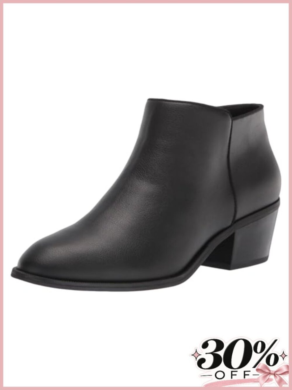 Women's Low Heel Ankle Boots Faux Calfskin Side Zipper Stacked Heel